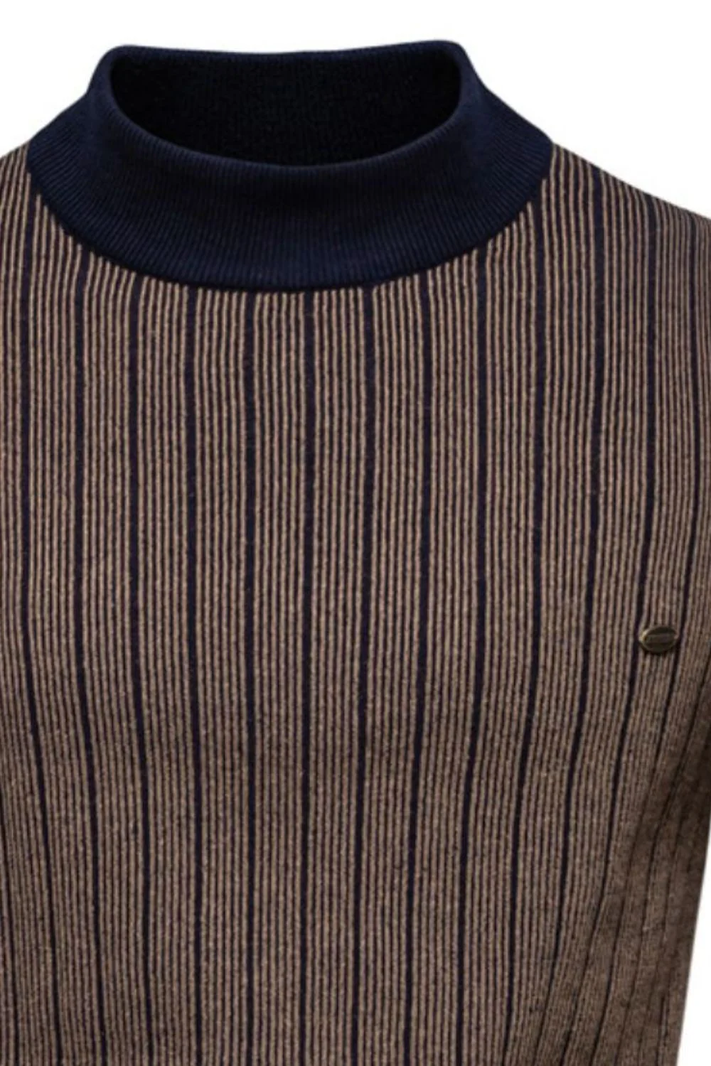 Men's Mock Neck Contrast Striped Sweater - Image 5