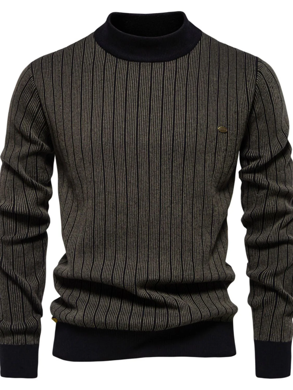 Men's Mock Neck Contrast Striped Sweater - Image 6