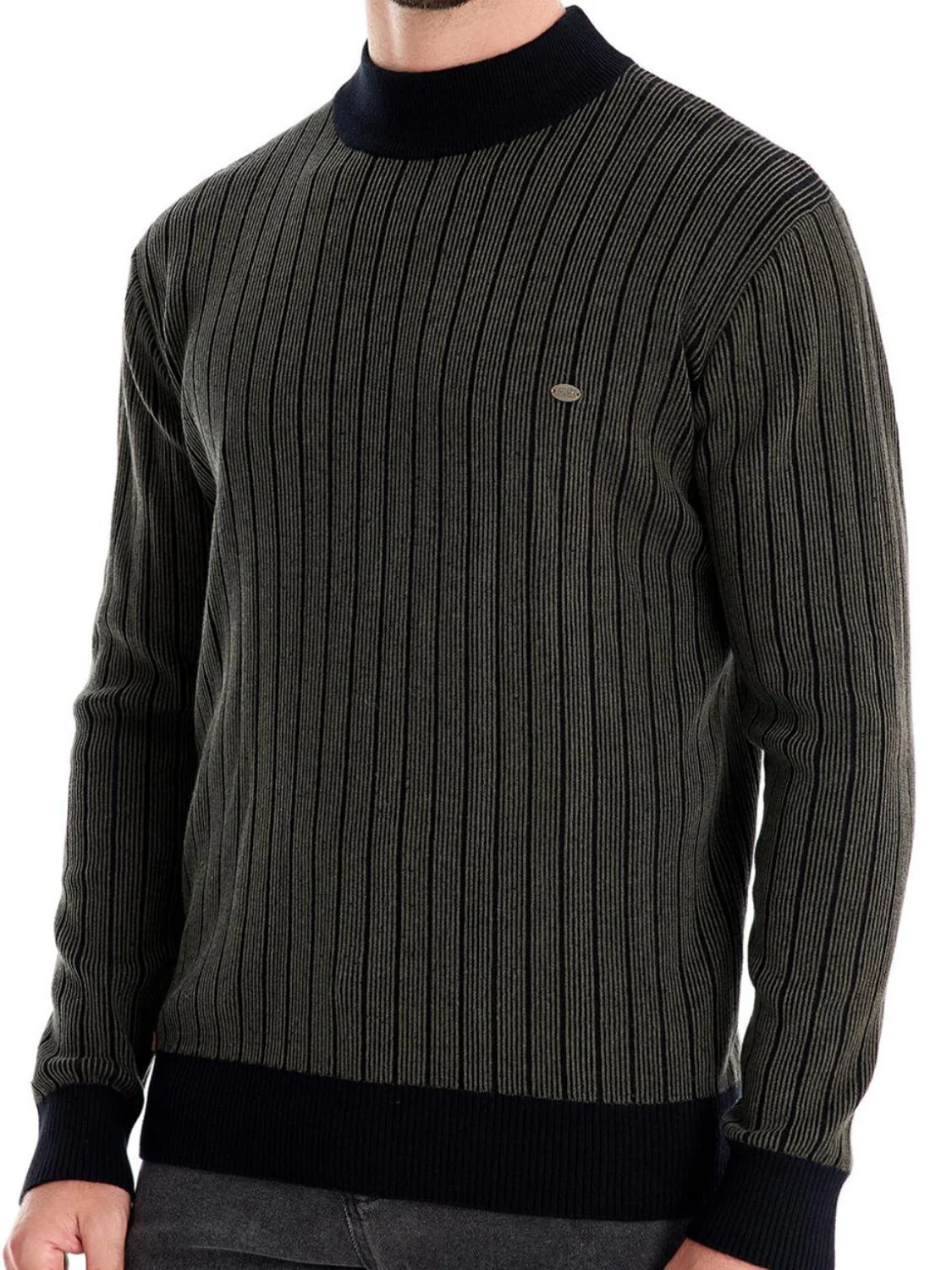 Men's Mock Neck Contrast Striped Sweater - Image 7