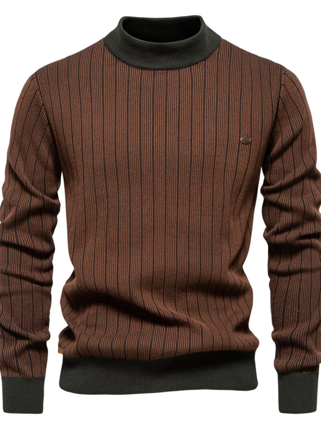 Men's Mock Neck Contrast Striped Sweater - Image 8