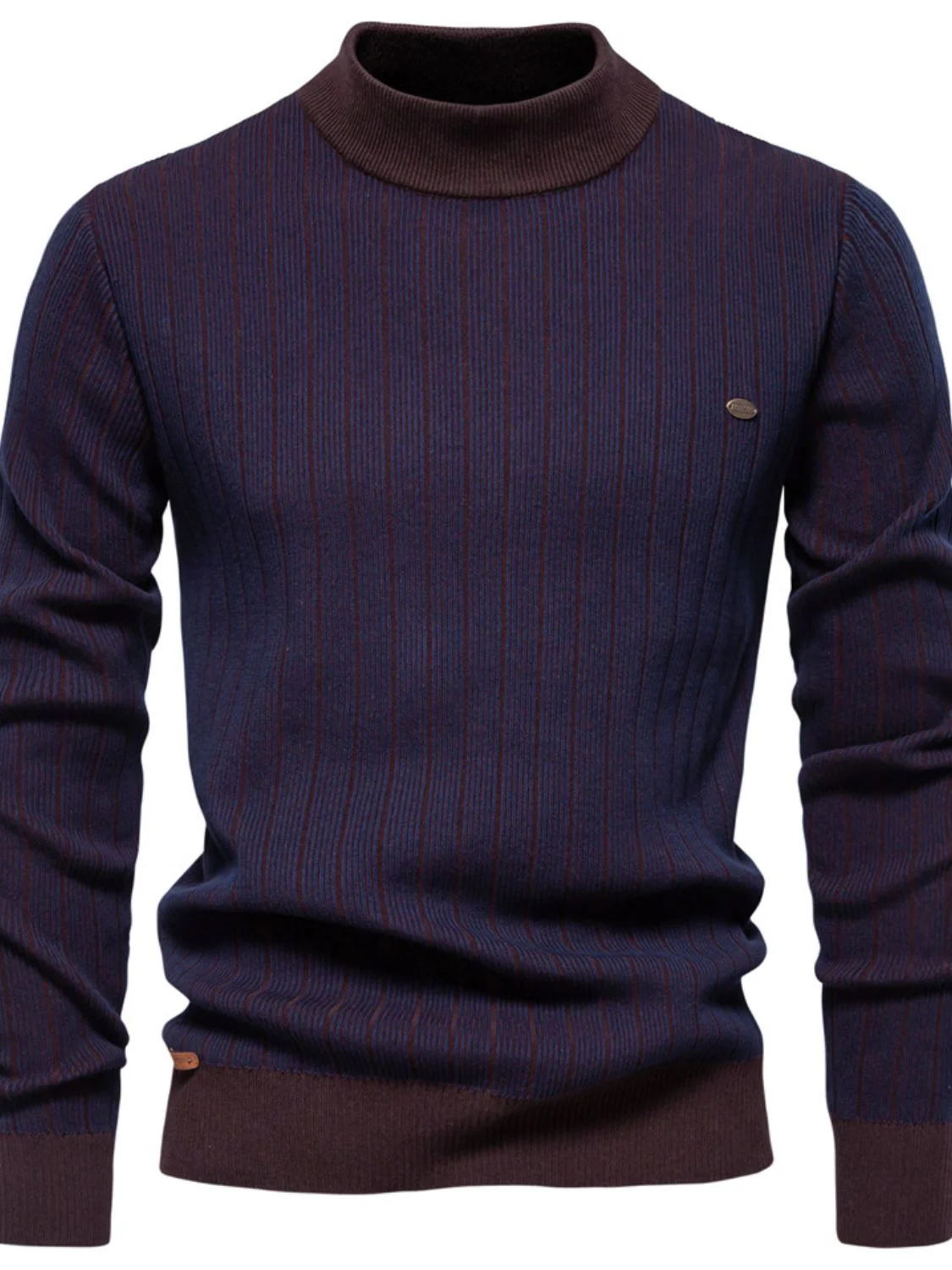 Men's Mock Neck Contrast Striped Sweater - Image 9