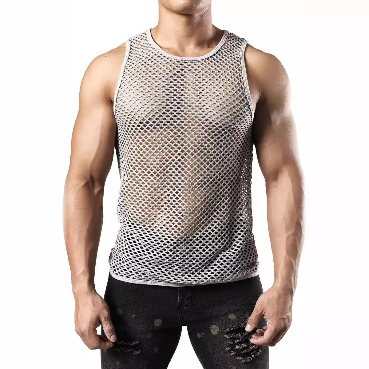 Men's Openwork Round Neck Tank - Image 10