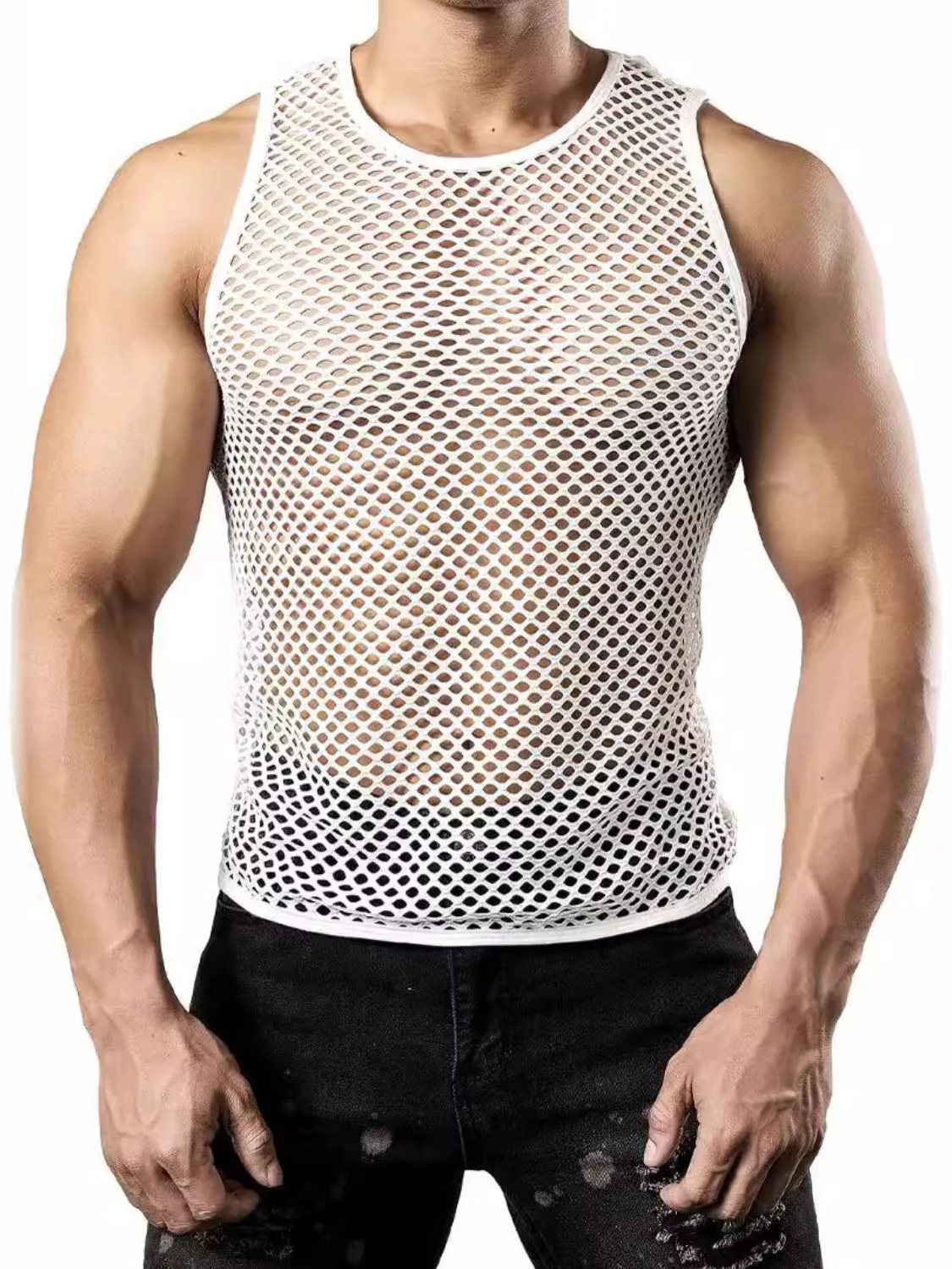 Men's Openwork Round Neck Tank - Image 3