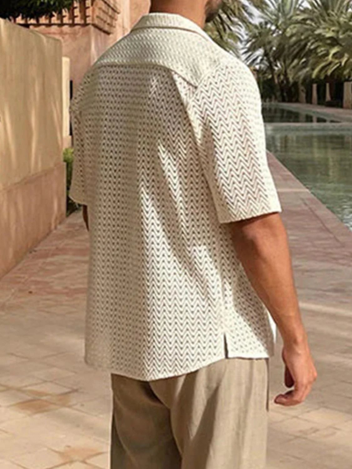 Men's Plus Size Herringbone Eyelet Button Down Knit Shirt - Image 3