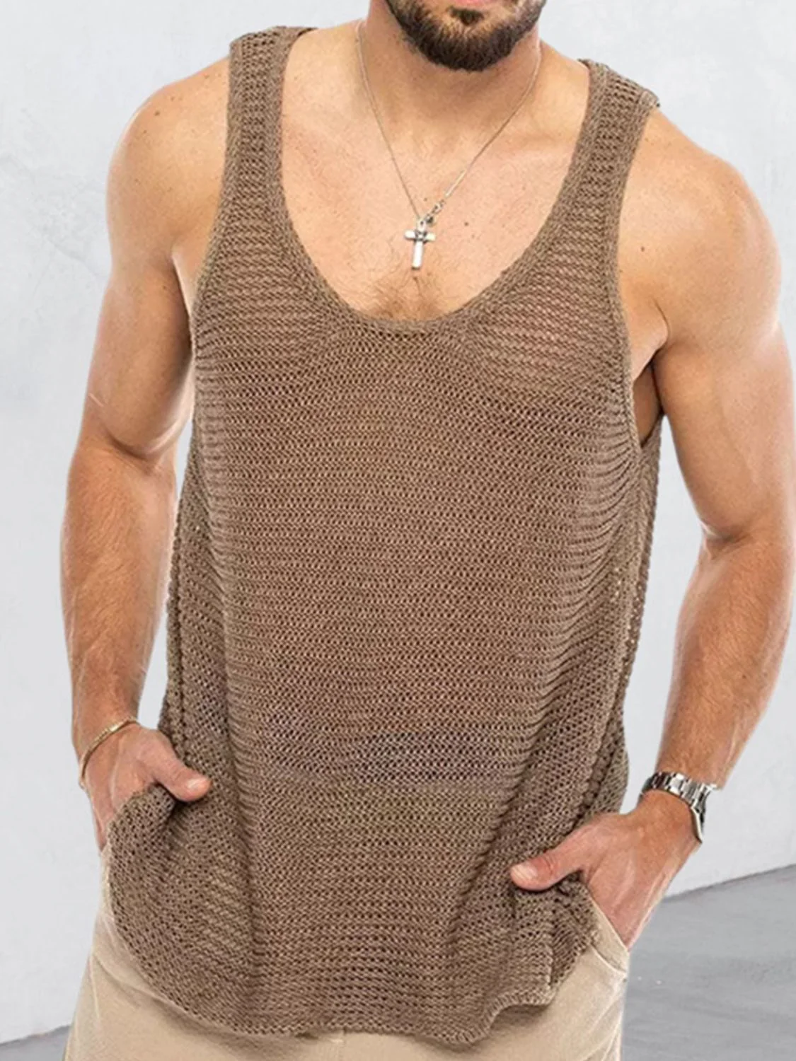Men's Plus Size Round Neck Wide Strap Tank - Image 3