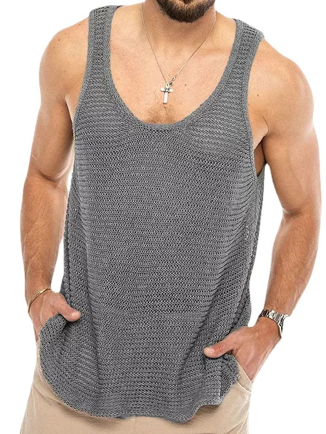 Men's Plus Size Round Neck Wide Strap Tank - Image 6