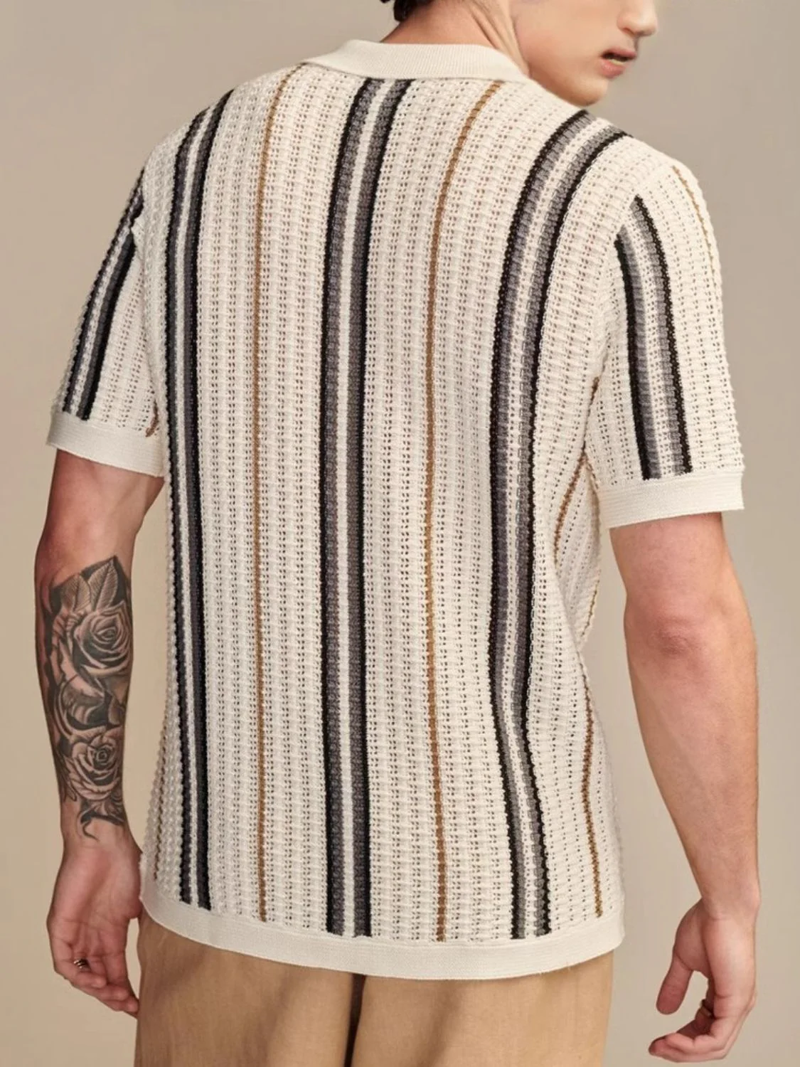 Men's Plus Size Striped Collared Neck Short Sleeve Shirt - Image 2