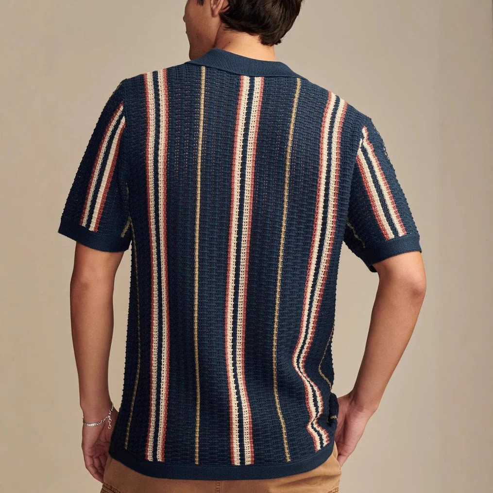 Men's Plus Size Striped Collared Neck Short Sleeve Shirt - Image 5
