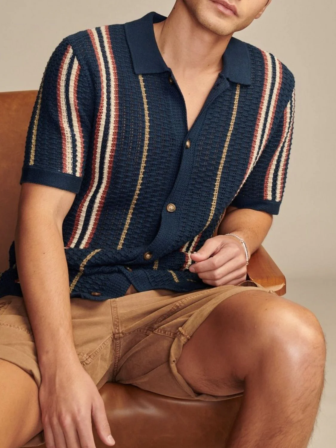 Men's Plus Size Striped Collared Neck Short Sleeve Shirt - Image 6