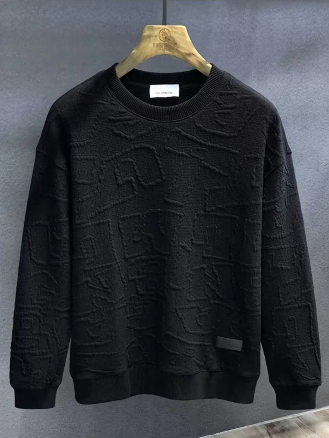 Men's  Plus Size Textured Round Neck Long Sleeve Sweatshirt - Image 2