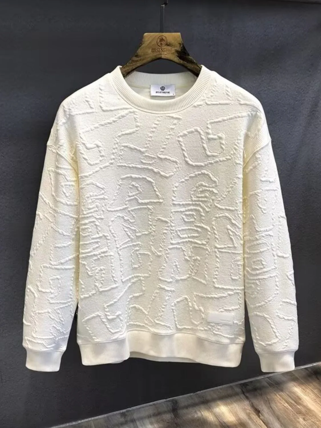 Men's  Plus Size Textured Round Neck Long Sleeve Sweatshirt - Image 3