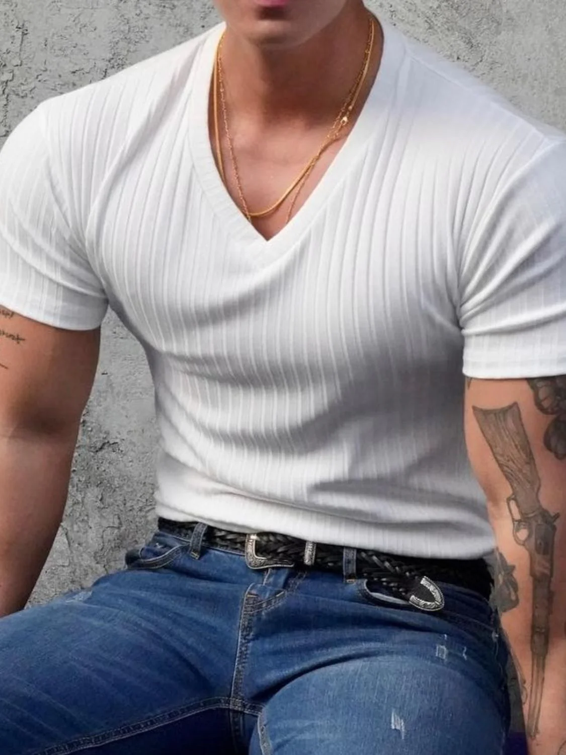 Men's Plus Size V-Neck Short Sleeve T-Shirt - Image 3