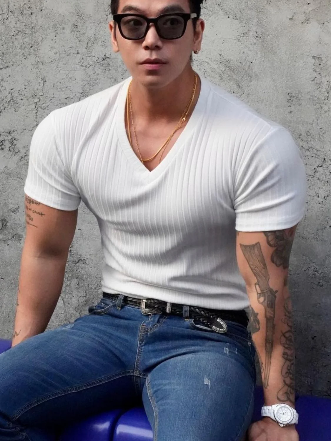 Men's Plus Size V-Neck Short Sleeve T-Shirt - Image 4