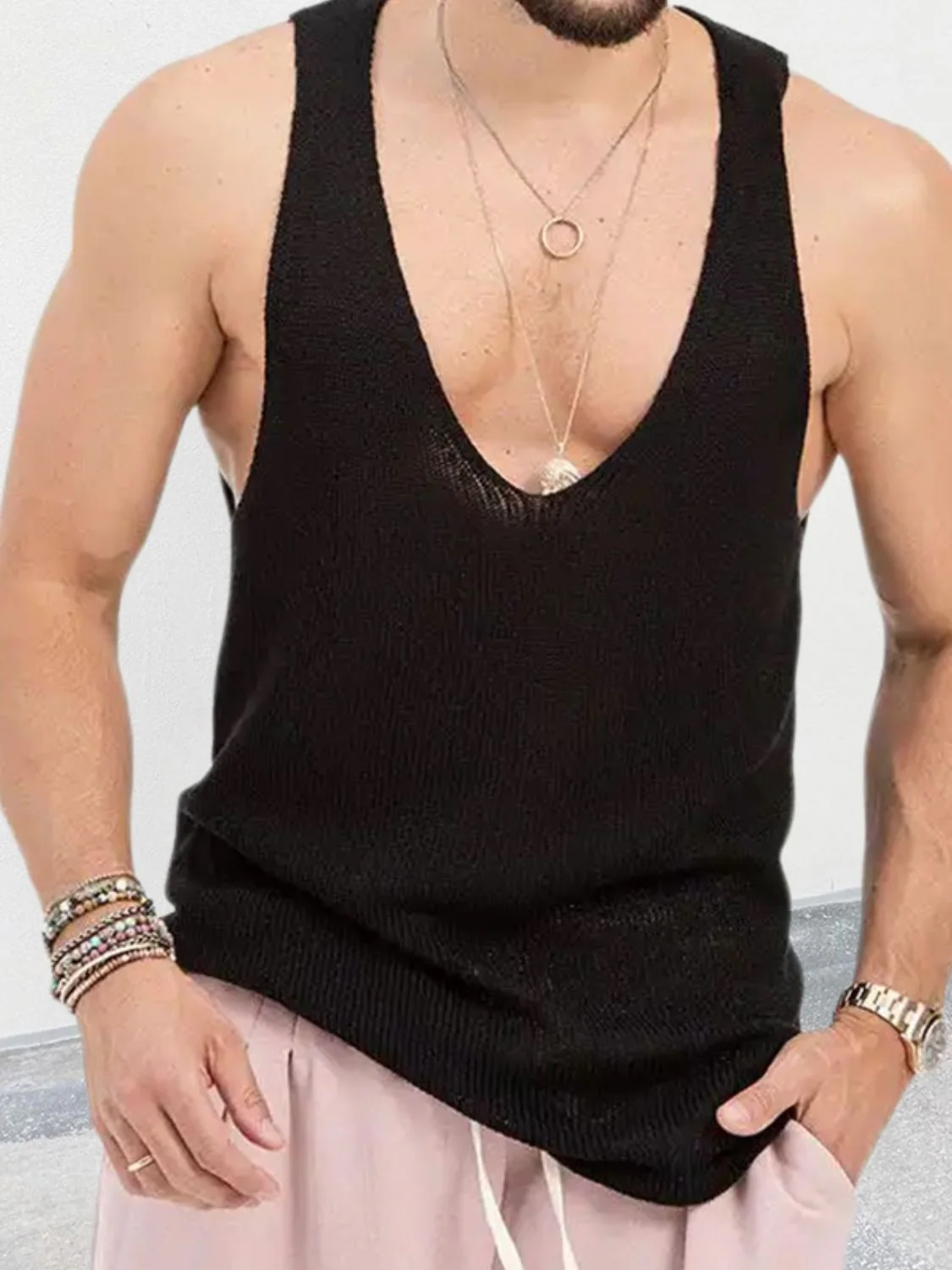 Men's Plus Size V-Neck Wide Strap Tank - Image 2