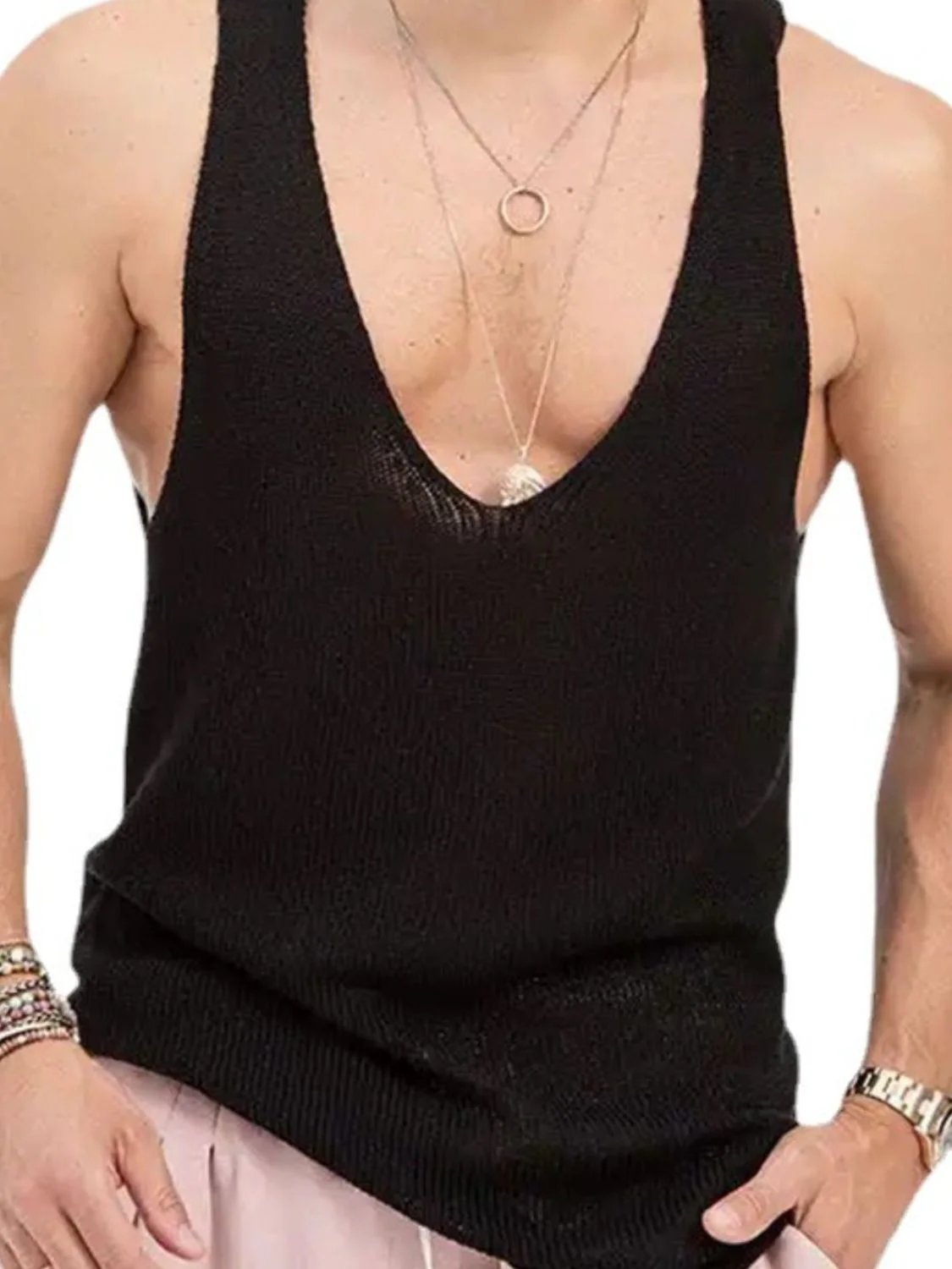 Men's Plus Size V-Neck Wide Strap Tank - Image 3