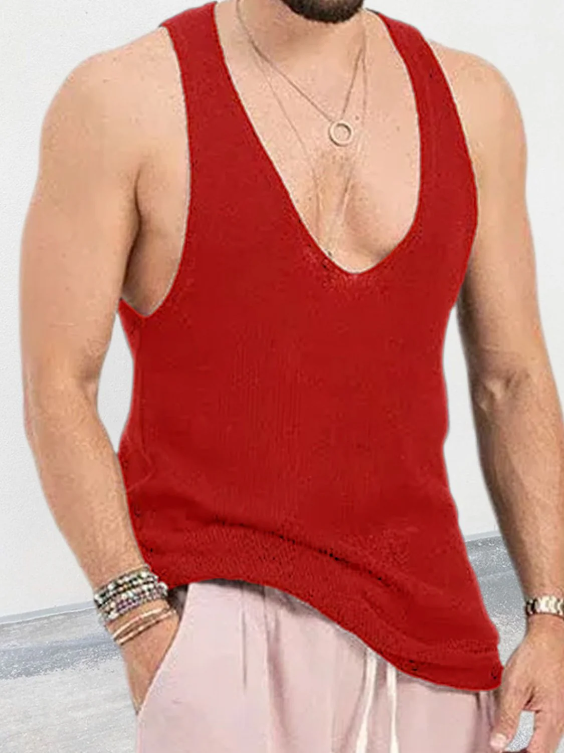 Men's Plus Size V-Neck Wide Strap Tank - Image 4