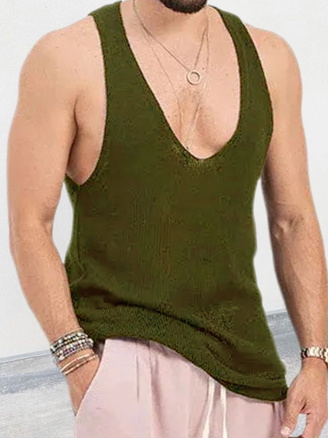 Men's Plus Size V-Neck Wide Strap Tank - Image 5