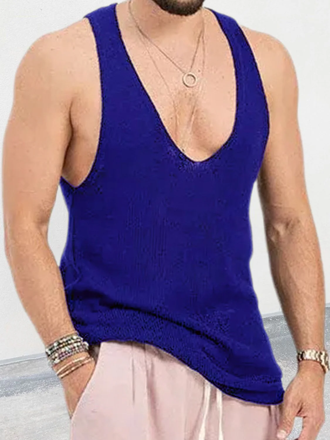 Men's Plus Size V-Neck Wide Strap Tank - Image 6