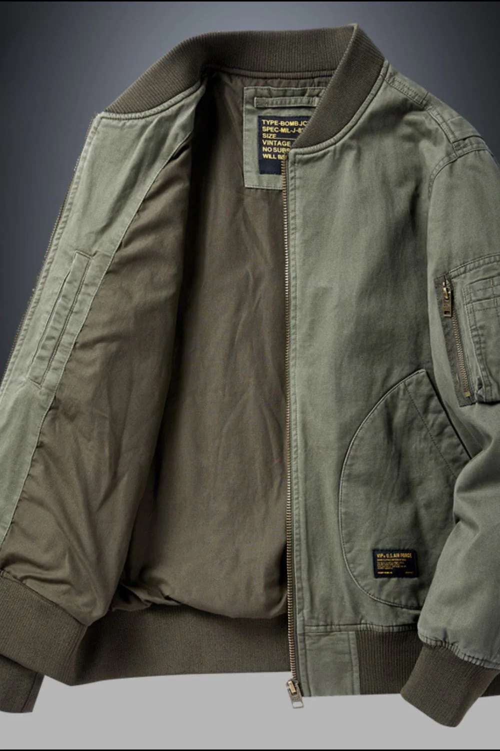 Men's Plus Size Zip Up Baseball Collar Bomber Jacket - Image 2