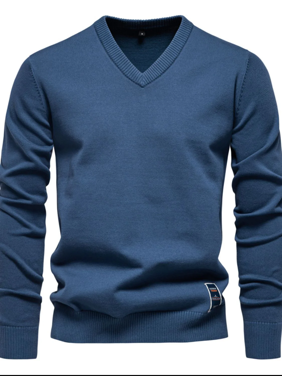 Men's Ribbed Hem V-Neck Long Sleeve Sweater - Image 10