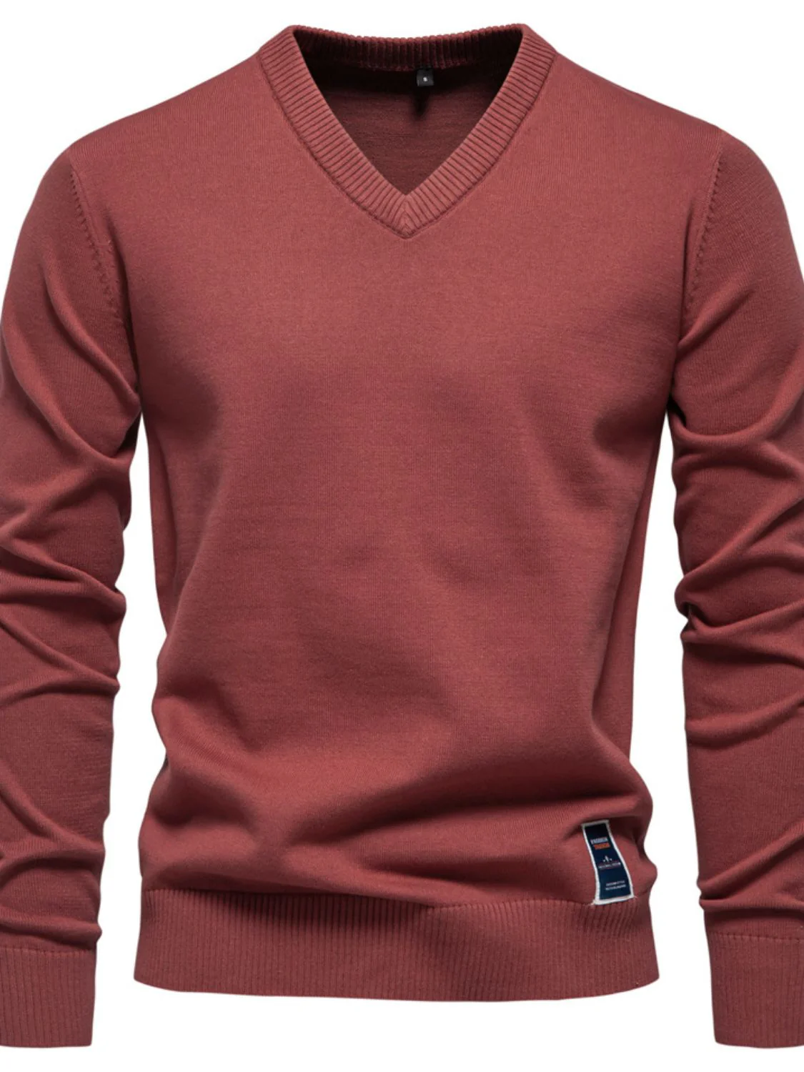 Men's Ribbed Hem V-Neck Long Sleeve Sweater - Image 11