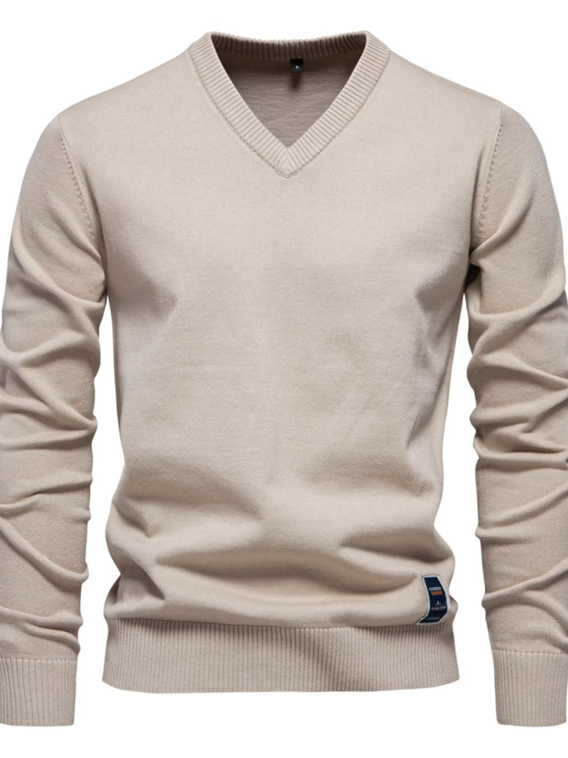 Men's Ribbed Hem V-Neck Long Sleeve Sweater - Image 2