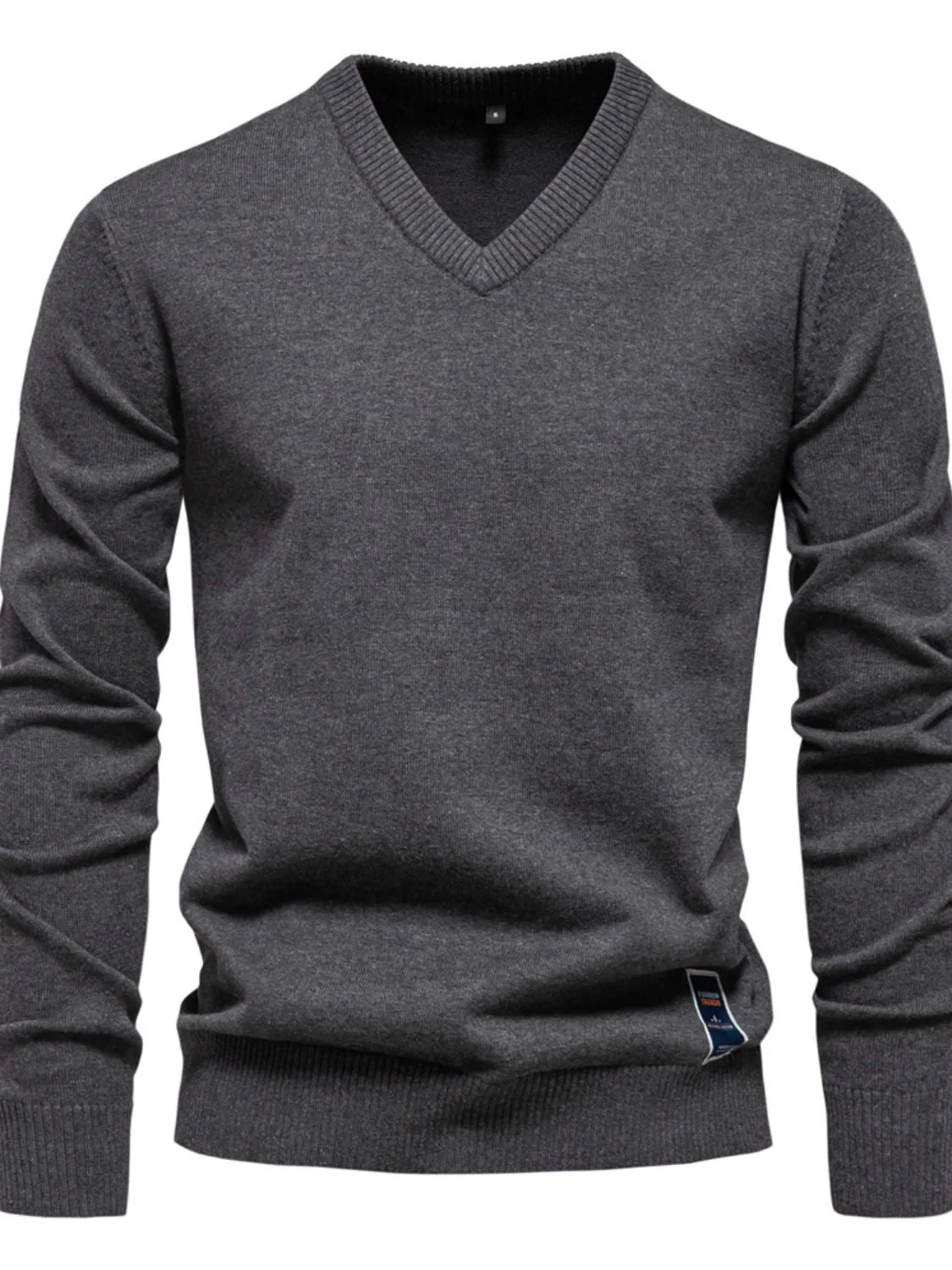 Men's Ribbed Hem V-Neck Long Sleeve Sweater - Image 9