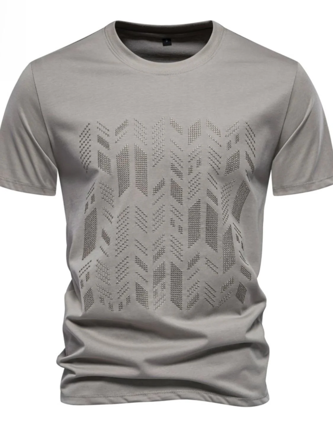 Men's Round Neck Geometric Embroidered T-Shirt - Image 4