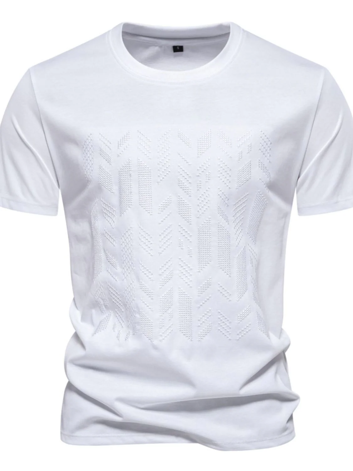 Men's Round Neck Geometric Embroidered T-Shirt - Image 6