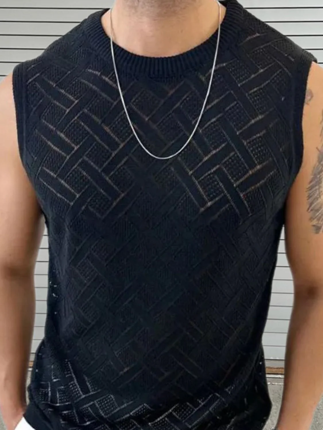 Men's Round Neck Sleeveless Eyelet Knit Top - Image 6