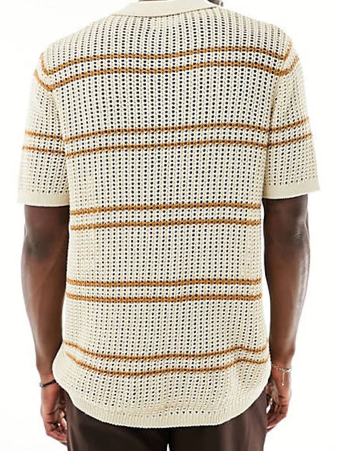 Men's Striped Collared Neck Hollow Out Shirt - Image 2