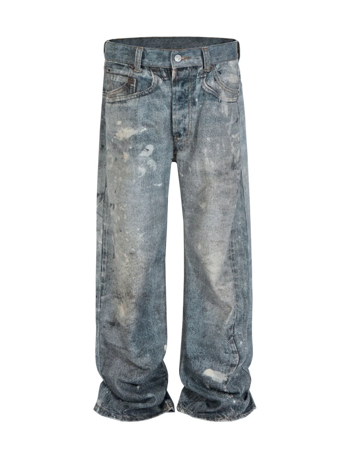 Men's Washed Button Fly Straight Jeans - Image 3