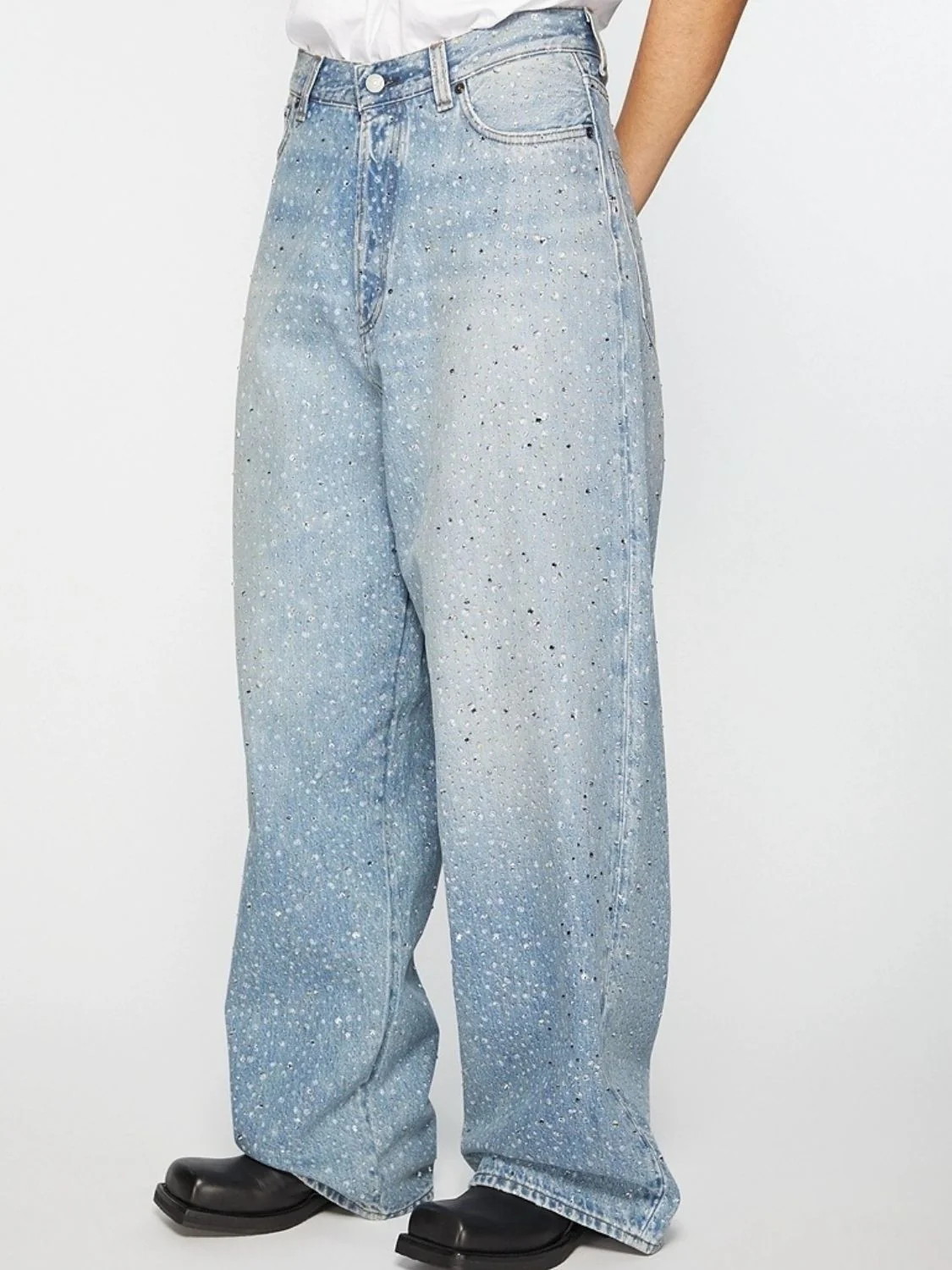 Men's Washed Rhinestone Print Jeans - Image 2