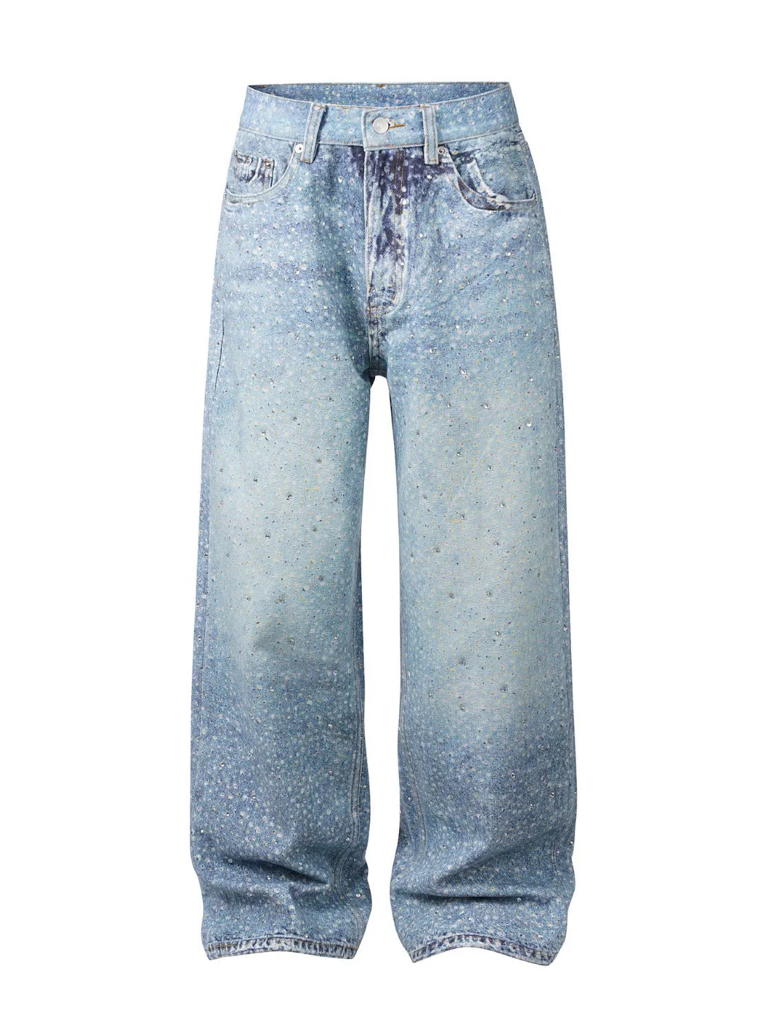 Men's Washed Rhinestone Print Jeans - Image 3