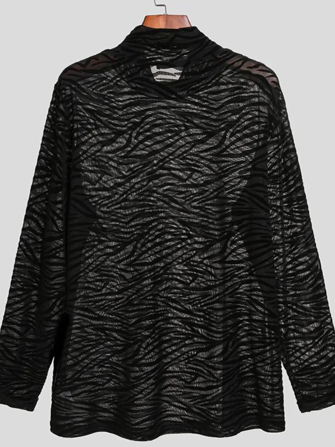 Men's Zebra Print Mock Neck Long Sleeve Mesh Top - Image 3