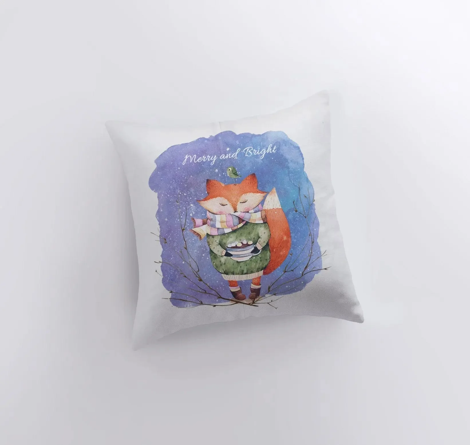Merry and Bright | Blue Pillow Cover | Red Fox | Christmas Gift | Christmas Decor | Throw Pillow | Christmas Home Decor | Cute Home Decor by UniikPillows - Image 3