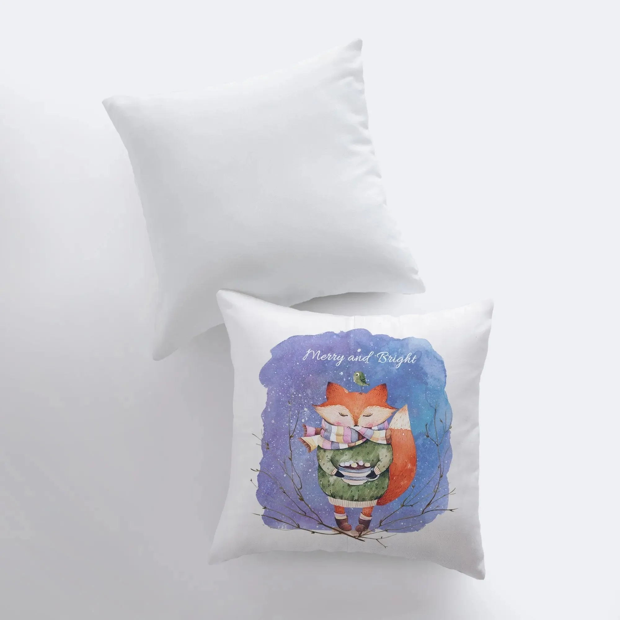 Merry and Bright | Blue Pillow Cover | Red Fox | Christmas Gift | Christmas Decor | Throw Pillow | Christmas Home Decor | Cute Home Decor by UniikPillows - Image 4