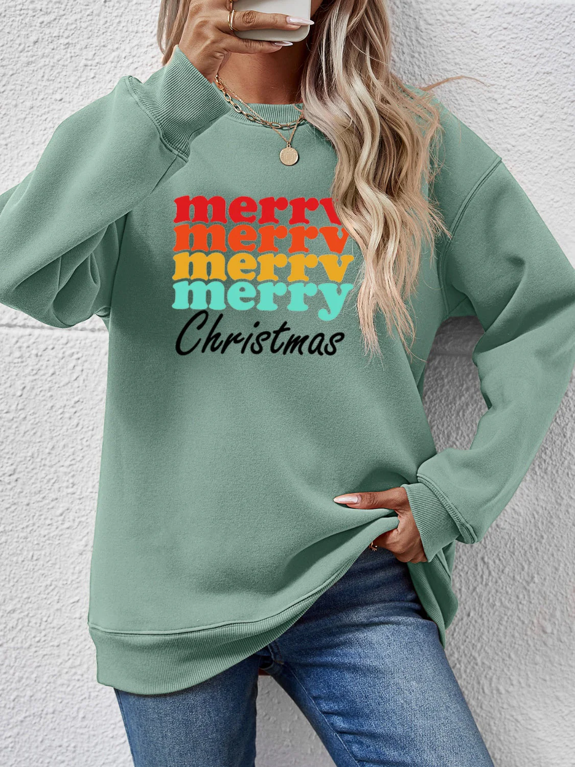 MERRY CHRISTMAS Graphic Long Sleeve Sweatshirt - Image 13
