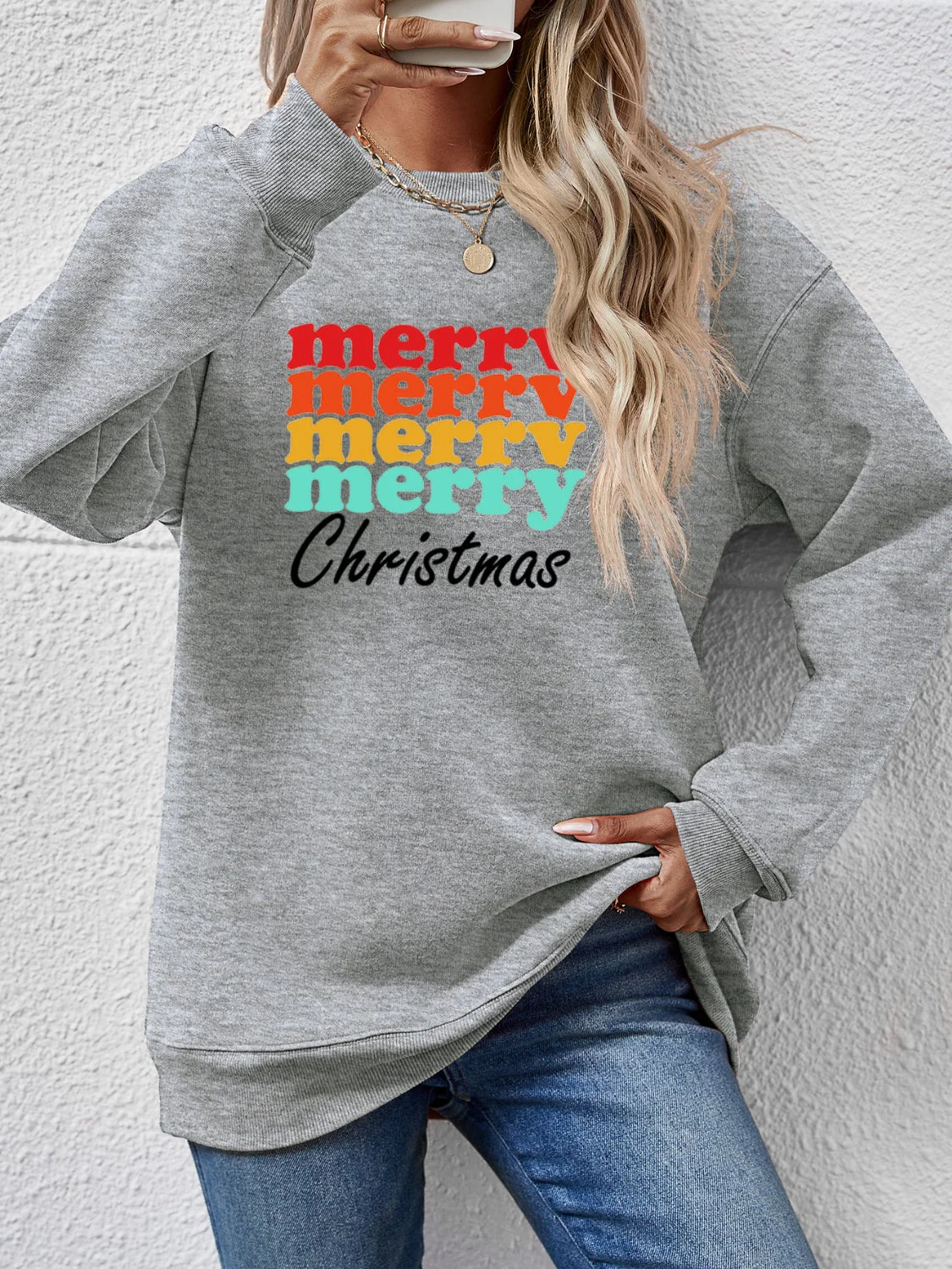 MERRY CHRISTMAS Graphic Long Sleeve Sweatshirt - Image 7