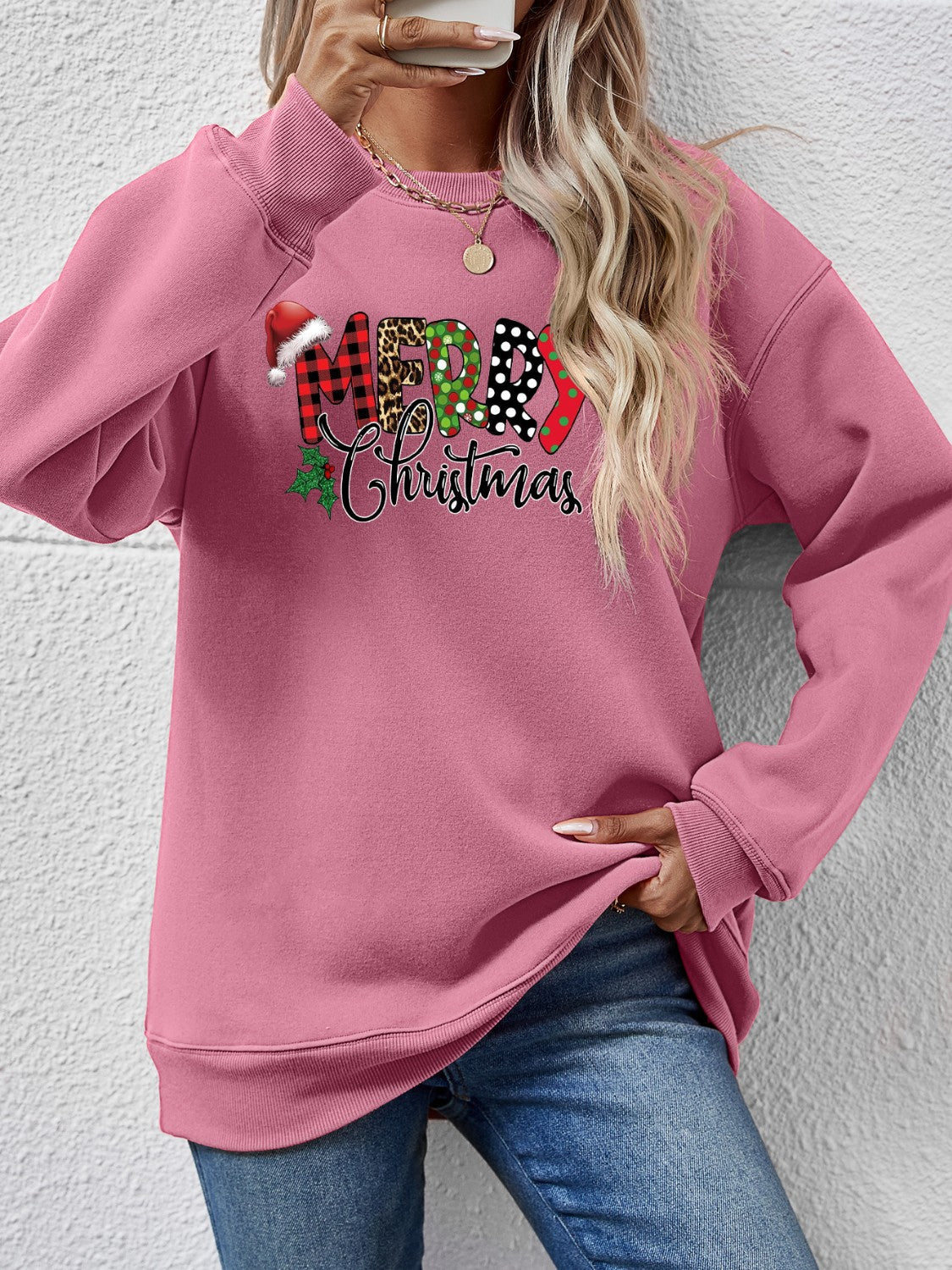 MERRY CHRISTMAS Round Neck Dropped Shoulder Sweatshirt - Image 13