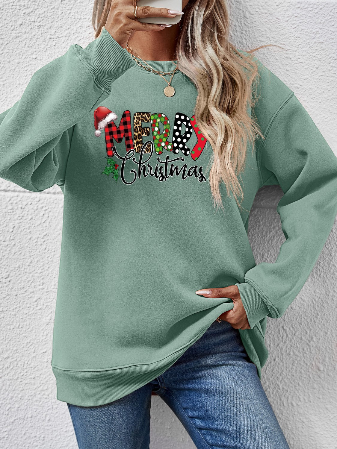 MERRY CHRISTMAS Round Neck Dropped Shoulder Sweatshirt - Image 19