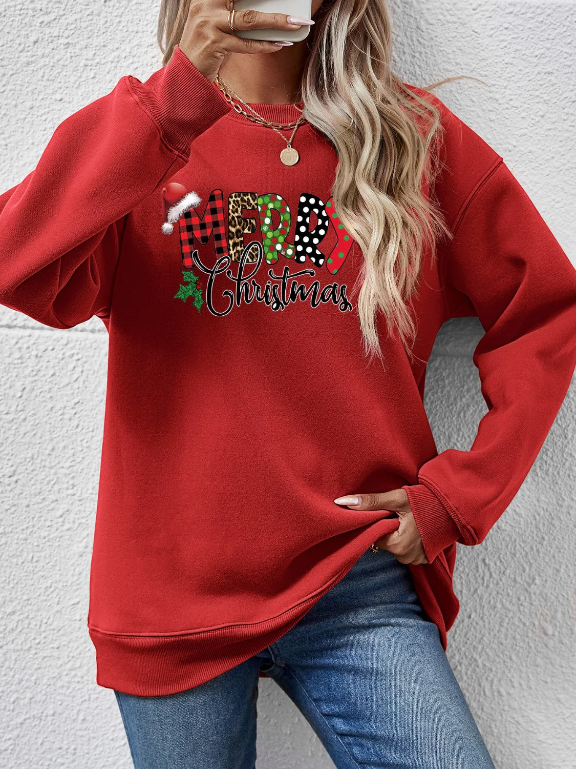 MERRY CHRISTMAS Round Neck Dropped Shoulder Sweatshirt - Image 7