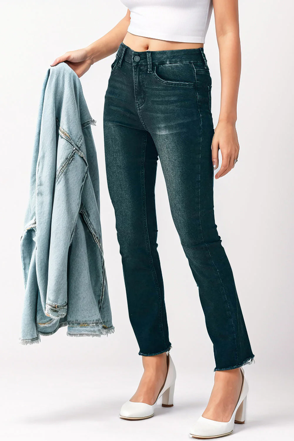 Mid-Rise Waist Skinny Jeans with Pockets - Image 3