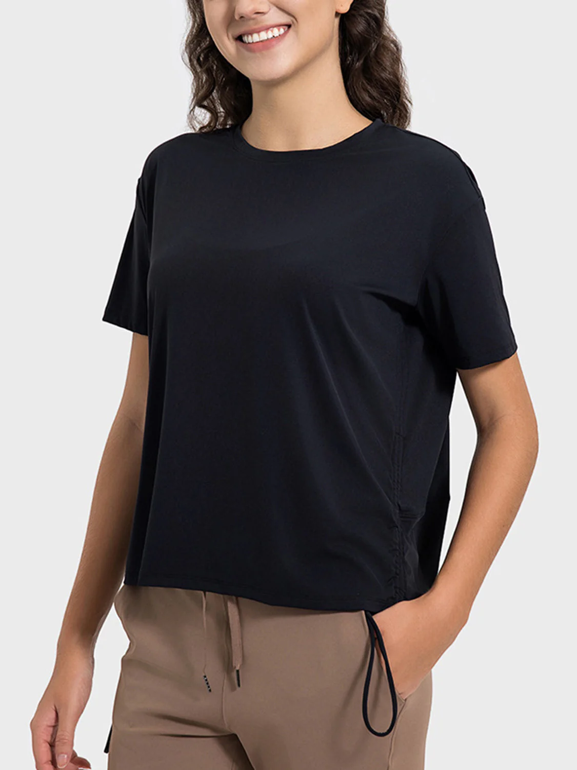 Millennia Drawstring Round Neck Short Sleeve Active T-Shirt - Image 10