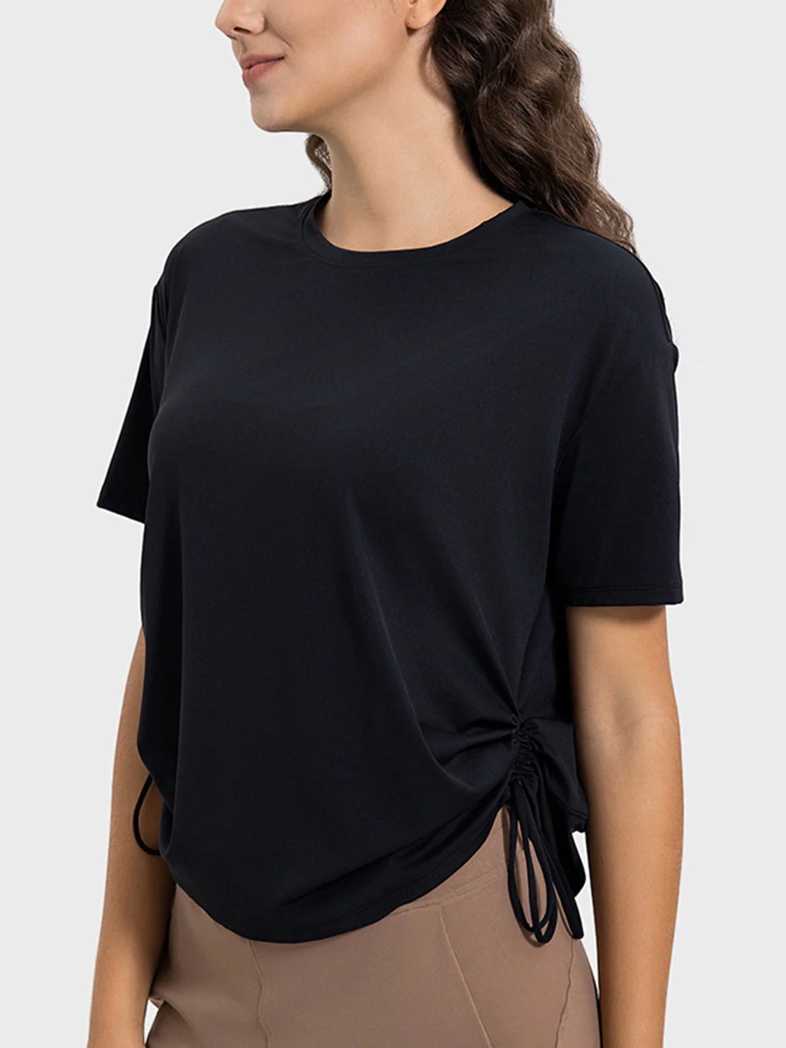 Millennia Drawstring Round Neck Short Sleeve Active T-Shirt - Image 11