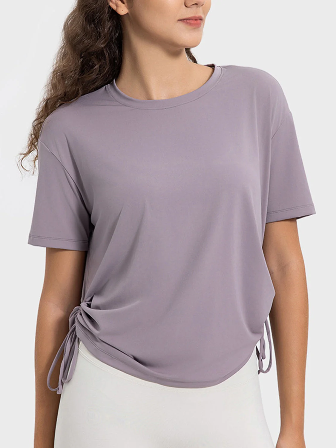 Millennia Drawstring Round Neck Short Sleeve Active T-Shirt - Image 13