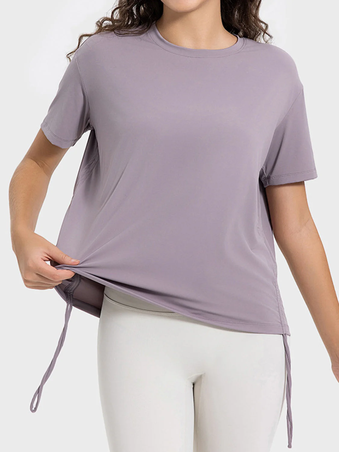 Millennia Drawstring Round Neck Short Sleeve Active T-Shirt - Image 14