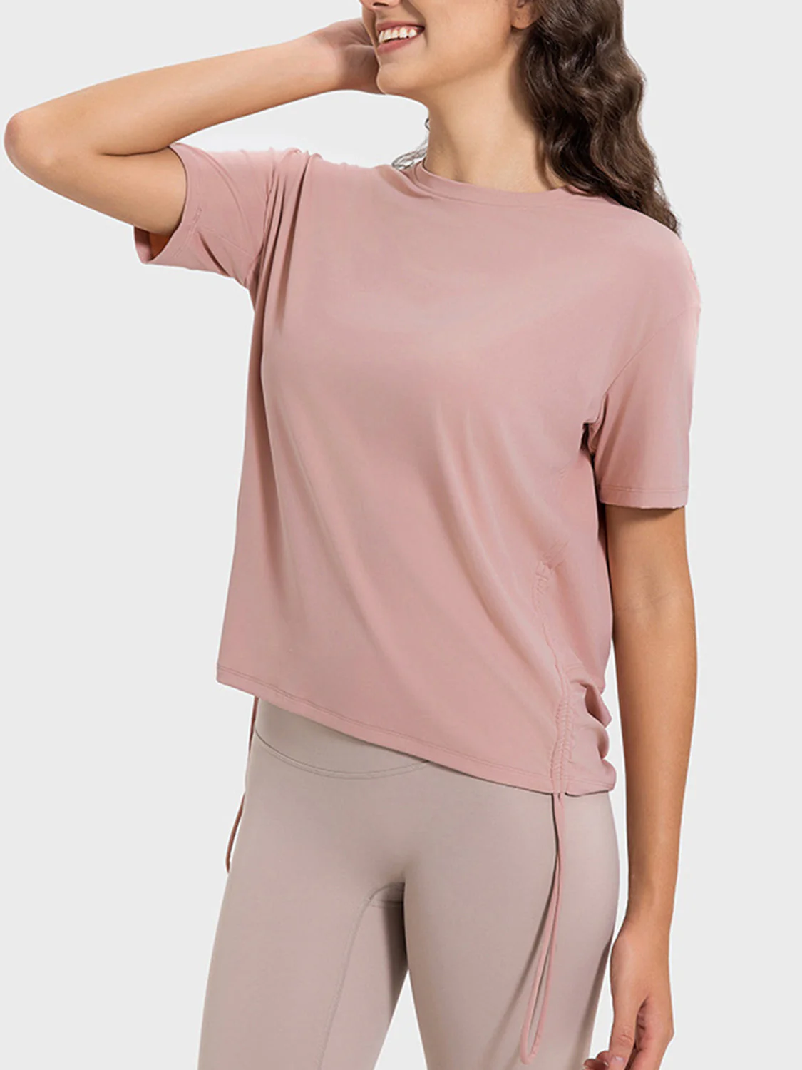 Millennia Drawstring Round Neck Short Sleeve Active T-Shirt - Image 3
