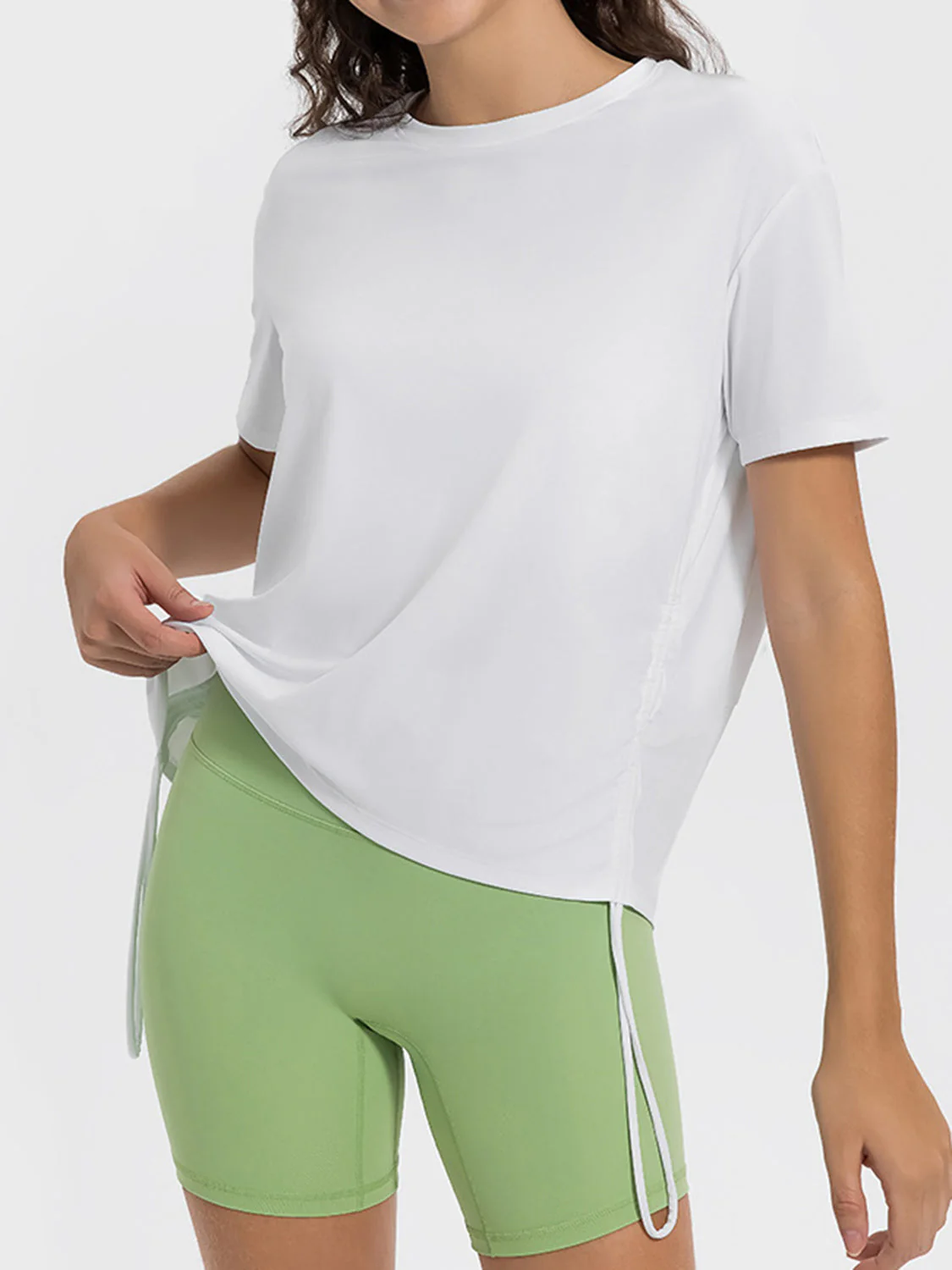 Millennia Drawstring Round Neck Short Sleeve Active T-Shirt - Image 6
