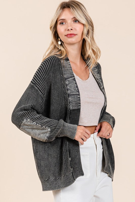 Mittoshop Contrast Patch Open Front Mineral Wash Cardigan - Image 3